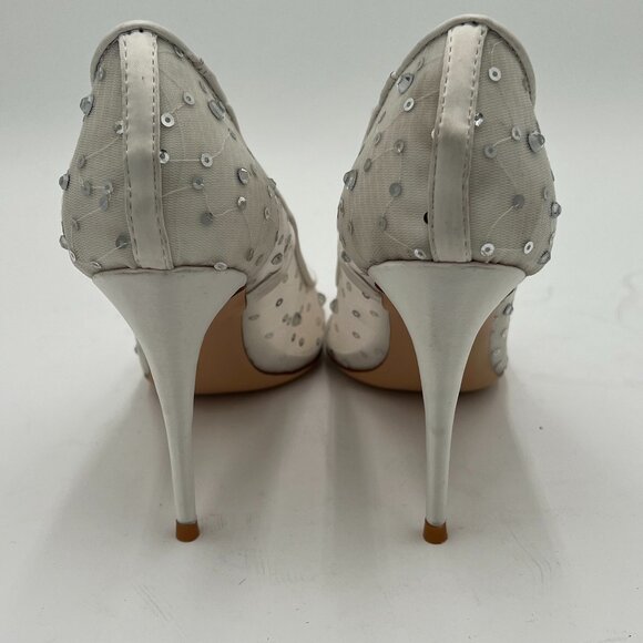 XYD White Rhinestones Studded Stiletto High Heels Mesh Pumps Wedding Shoes - Picture 3 of 5